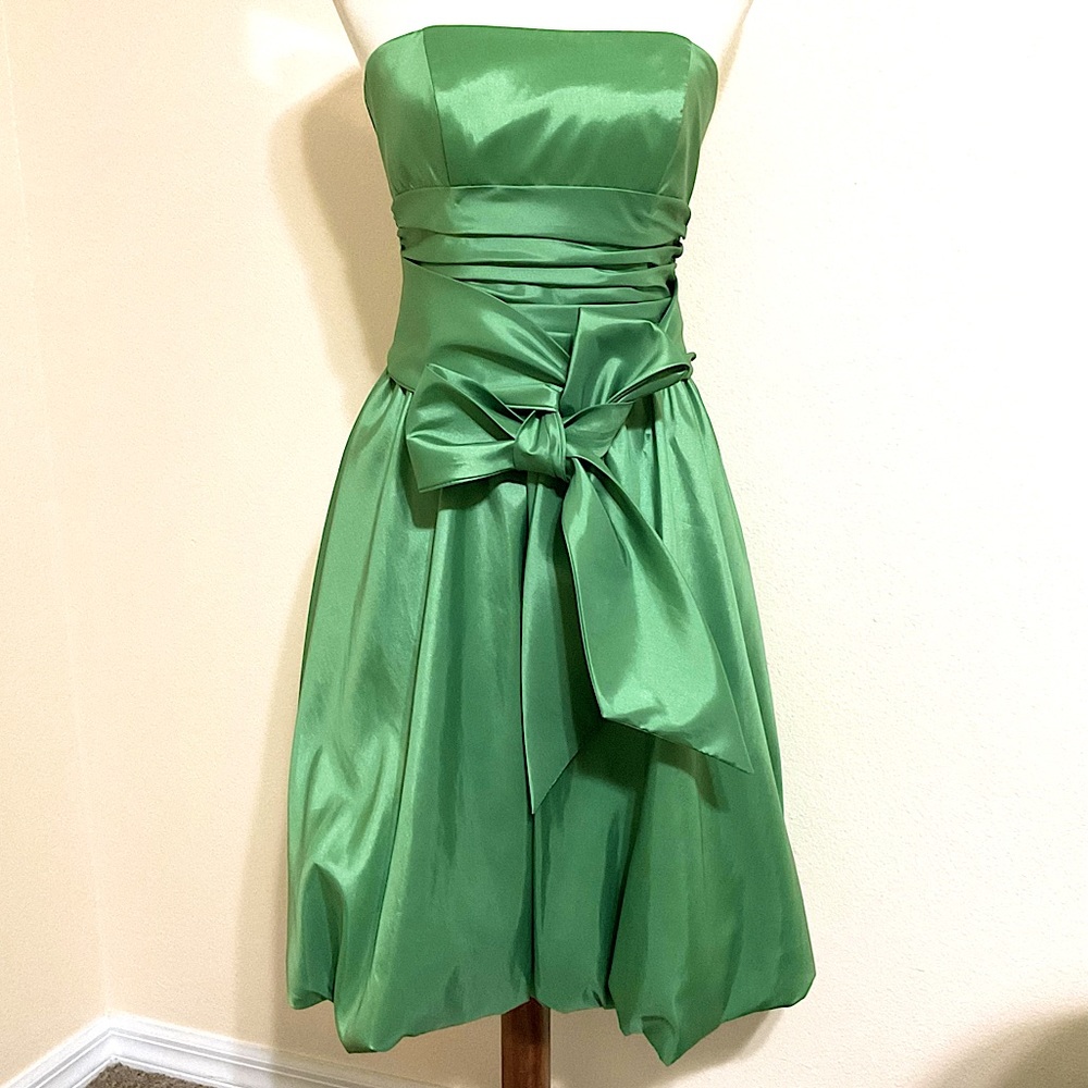 David’s Bridal Strapless Satin Dress Green 4